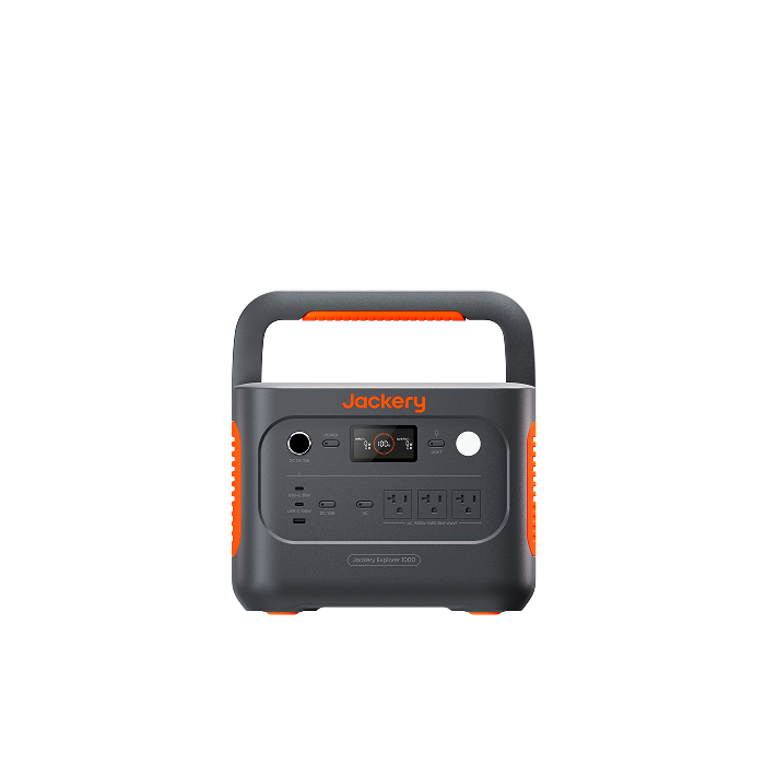 Jackery Explorer 1000 v2 portable power station with carrying handle, shown on a transparent background.