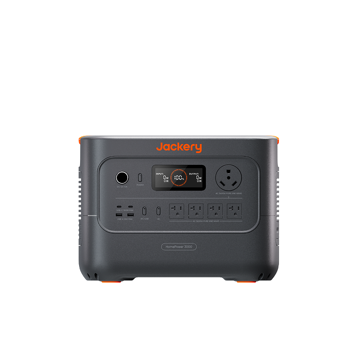 Genuine Jackery HomePower 3000, showing its standard AC outlets and separate RV-style outlet.